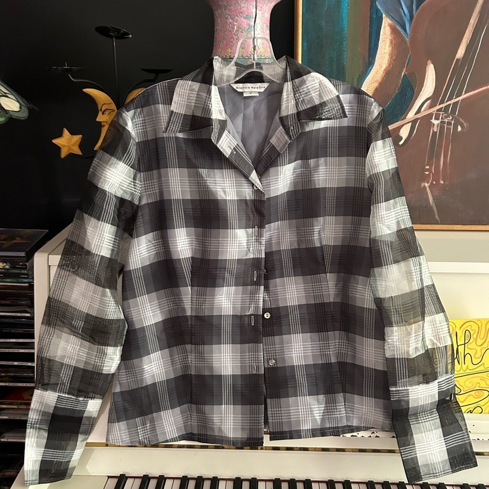 Bianca Nygard Chic Black and White Plaid Women's Blouse 12 - Picture 11 of 16